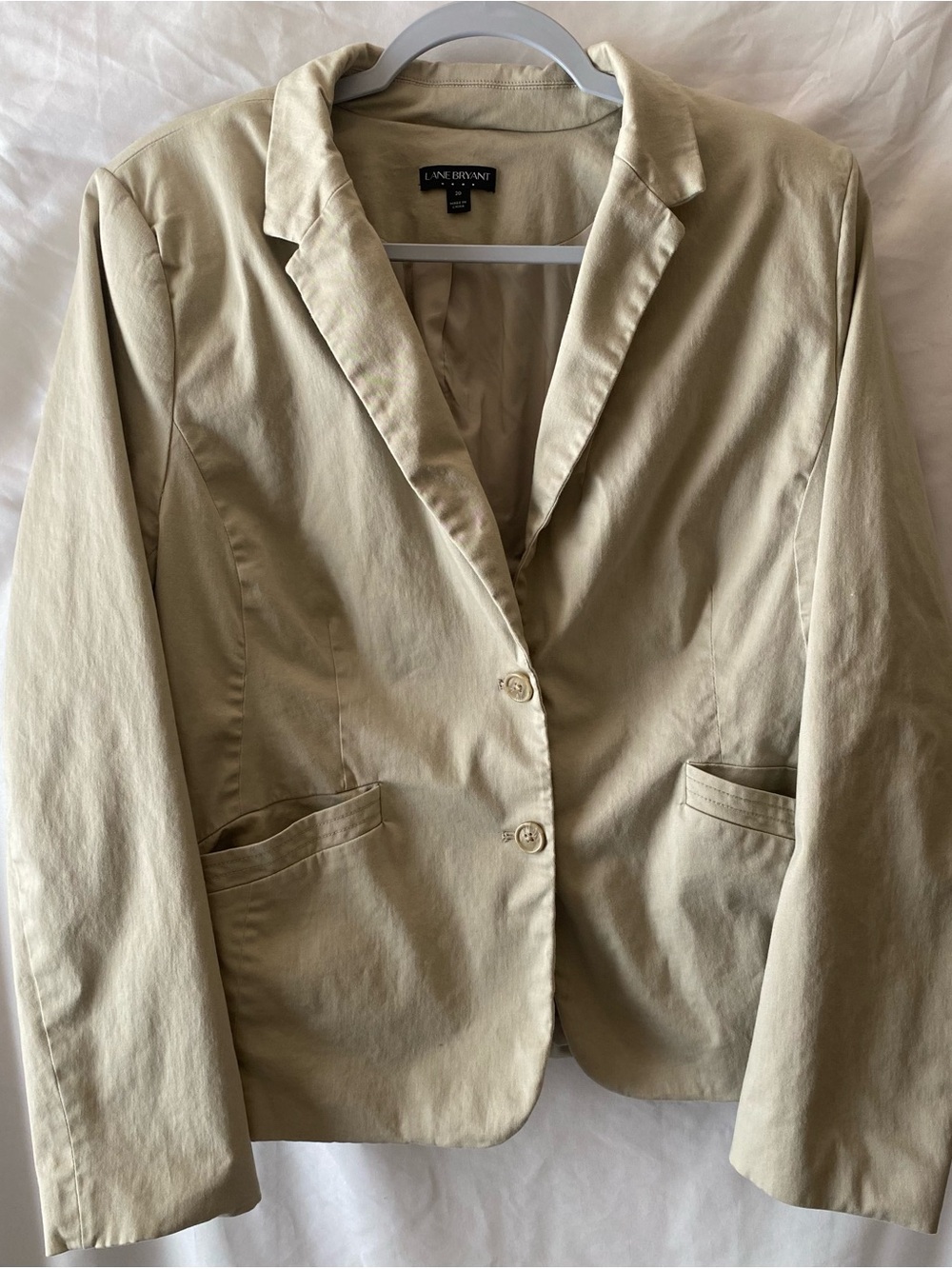 Lane Bryant Beige/Tan Single-Breasted Cotton-Blend Blazer